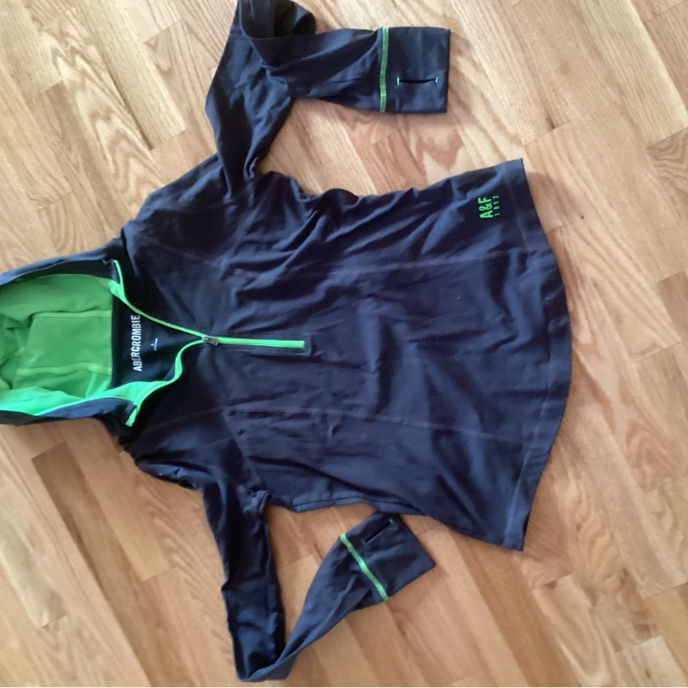 Black Abercrombie and Fitch Fitted Hoodie with Green Accents